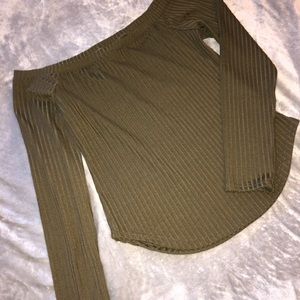 Olive green off the shoulder long sleeve